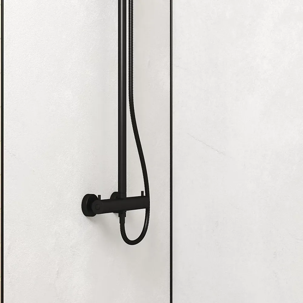 Panneau Mural De Salle De Bains|Galedo Pack de 2 panneaux muraux de salle de bains, blanc effet pierre avec profilés noirs, l.120+90 x H.210 x P.0,3 cm, Homestone