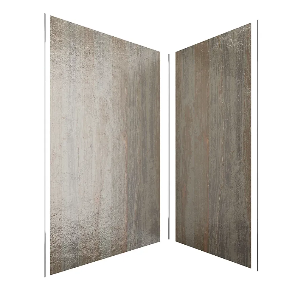 Panneau Mural De Salle De Bains|Galedo Pack de 2 panneaux muraux de salle de bains, marron effet bois avec profilés chromés, l.120+90 x H.210 x P.0,3 cm, Homestone