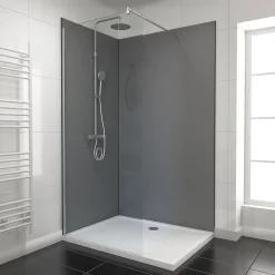 Galedo Pack de 2 panneaux muraux de salle de bains, gris foncé avec profilés noirs, l.120+90 x H.210 x P.0,3 cm, Alucolors