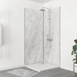 Panneau Mural De Salle De Bains|Galedo Pack de 2 panneaux muraux de salle de bains, blanc effet marbre avec profilés noirs, l.90+90 x H.210 x P.0,3 cm, Homestone