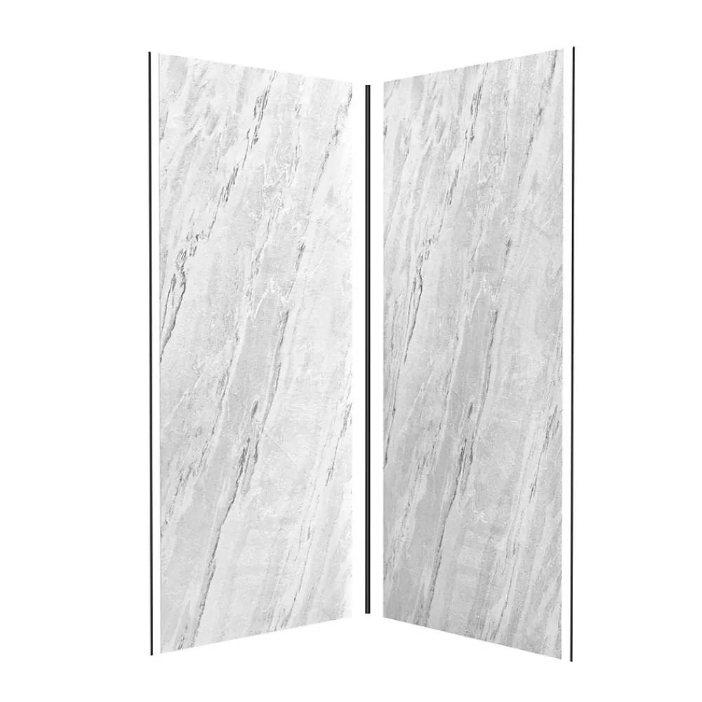 Panneau Mural De Salle De Bains|Galedo Pack de 2 panneaux muraux de salle de bains, blanc effet marbre avec profilés noirs, l.90+90 x H.210 x P.0,3 cm, Homestone