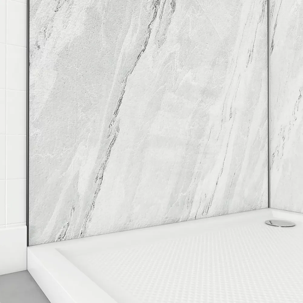 Panneau Mural De Salle De Bains|Galedo Pack de 2 panneaux muraux de salle de bains, blanc effet marbre avec profilés noirs, l.90+90 x H.210 x P.0,3 cm, Homestone