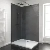 Panneau Mural De Salle De Bains|Galedo Pack de 2 panneaux muraux de salle de bains, gris foncé effet ardoise avec profilés noirs, l.120+90 x H.210 x P.0,3 cm, Homestone