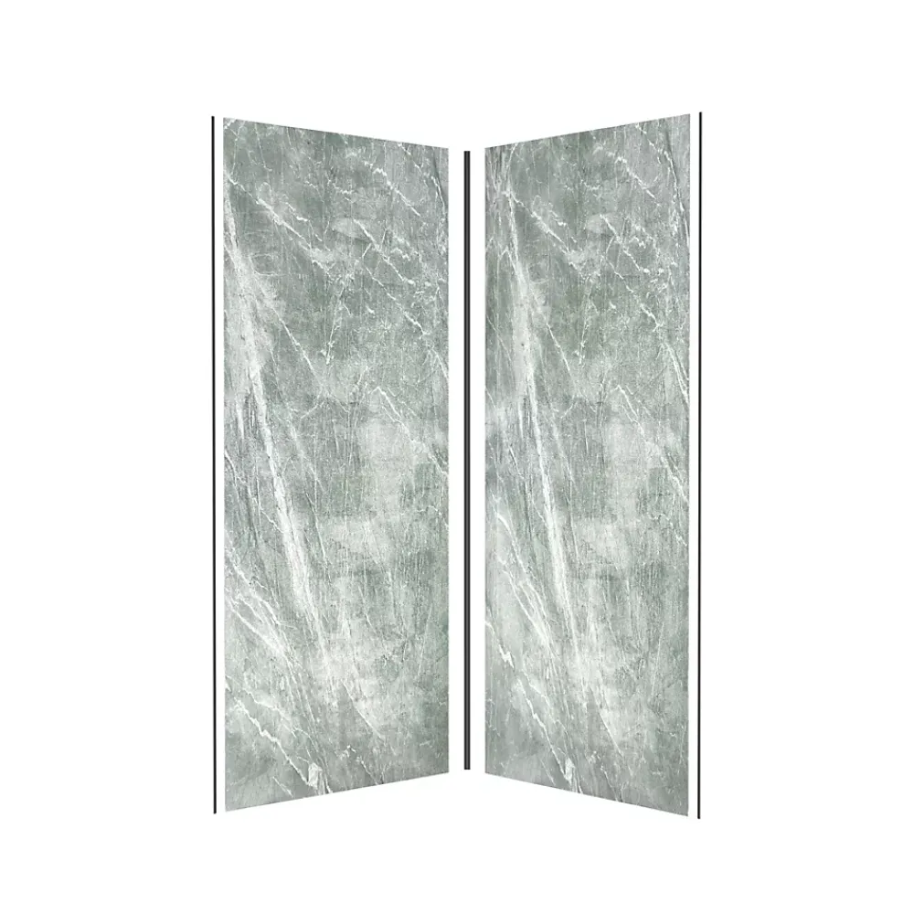 Galedo Pack de 2 panneaux muraux de salle de bains, vert effet pierre avec profilés noirs, l.90+90 x H.210 x P.0,3 cm, Homestone