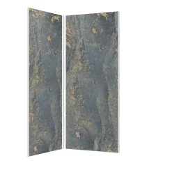 Panneau Mural De Salle De Bains|Galedo Pack de 2 panneaux muraux de salle de bains, gris et doré effet marbre avec profilés chromés, l.90+90 x H.210 x P.0,3 cm, Homestone