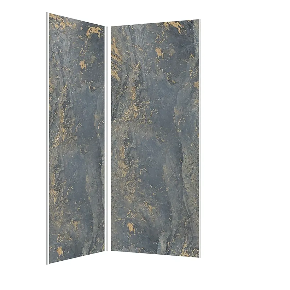Panneau Mural De Salle De Bains|Galedo Pack de 2 panneaux muraux de salle de bains, gris et doré effet marbre avec profilés chromés, l.90+90 x H.210 x P.0,3 cm, Homestone