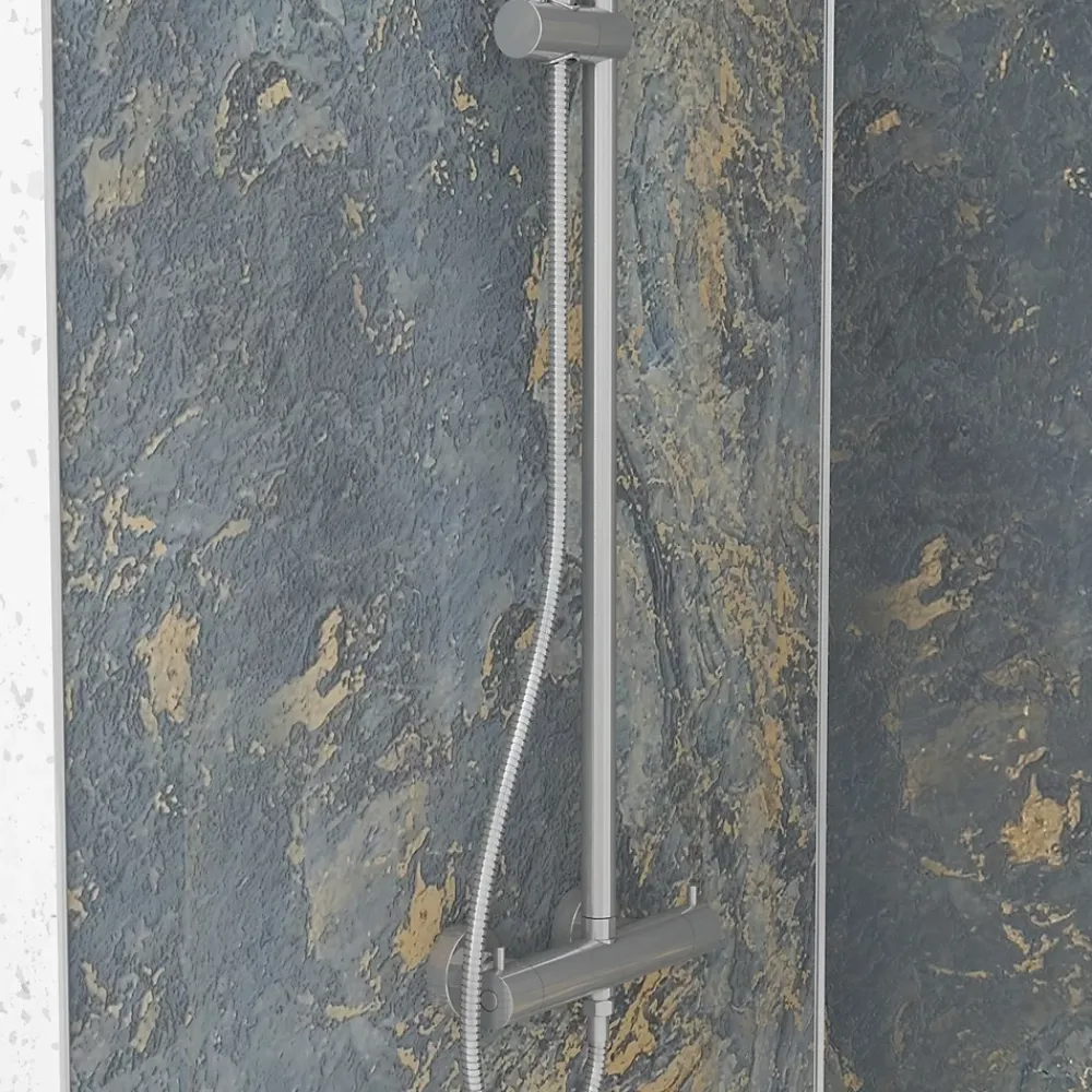 Panneau Mural De Salle De Bains|Galedo Pack de 2 panneaux muraux de salle de bains, gris et doré effet marbre avec profilés chromés, l.90+90 x H.210 x P.0,3 cm, Homestone