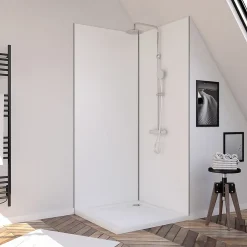 Panneau Mural De Salle De Bains|Galedo Pack de 2 panneaux muraux de salle de bains, blanc avec profilés noirs, l.90+90 x H.210 x P.0,3 cm, Alucolors