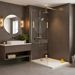 Swiss Aqua Technologies Pack Douche Complet avec Paroi Walk-In 100x200 Chrome + Colonne SAT 3 Jets + Receveur Marbre Coulé Blanc 120x80 (SAT100C7PR128W)