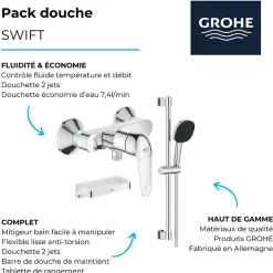 Colonne De Douche Mécanique|Grohe Pack douche mécanique Swift 2023 avec ensemble de douhe Vitalio Comfort 110 et tablette