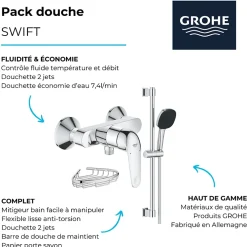 Grohe Pack douche mécanique Swift 2023 avec ensemble de douhe Vitalio Comfort 110 et panier porte-savon