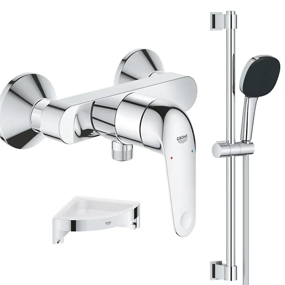 Grohe Pack douche mécanique Swift 2023 avec ensemble de douche Vitalio Comfort 110 et tablette en angle