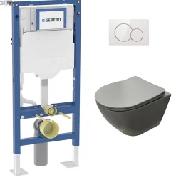 Geberit Pack UP320 + Cuvette sans bride KELOS Flush Gris Clair + Plaque Sigma Blanc
