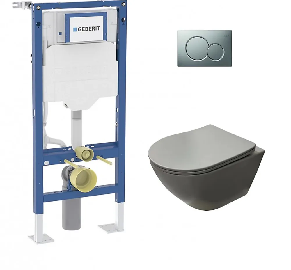 Geberit Pack UP320 + Cuvette sans bride KELOS Flush Gris Clair + Plaque Sigma Chromé Mat