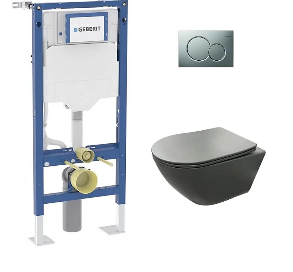 Geberit Pack UP320 + Cuvette sans bride KELOS Flush Gris Foncé + Plaque Sigma Blanc