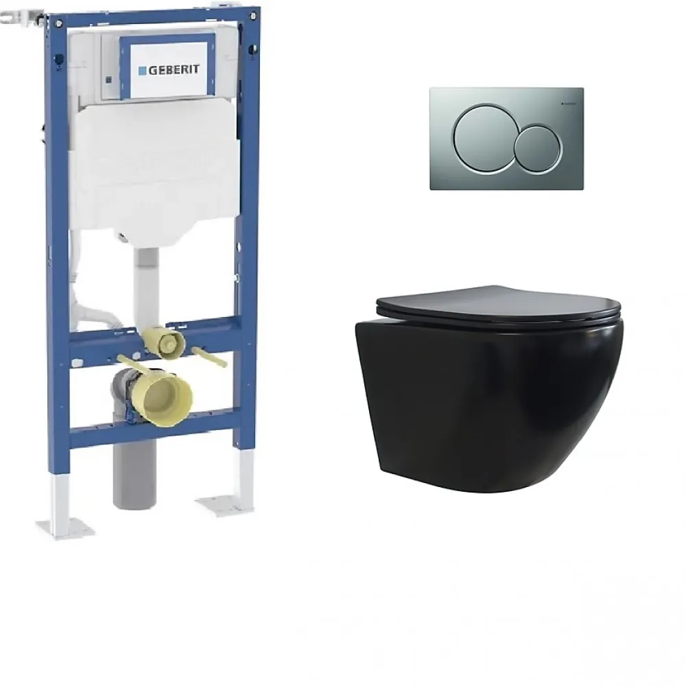 Geberit Pack UP320 + Cuvette sans bride KELOS Noir Flush Mat + Plaque Sigma Chromé Mat