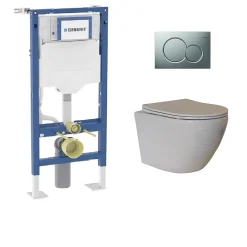 Wc Suspendu|Geberit Pack UP320 + Cuvette sans bride KELOS Flush Blanc + Plaque Sigma Chromé Mat