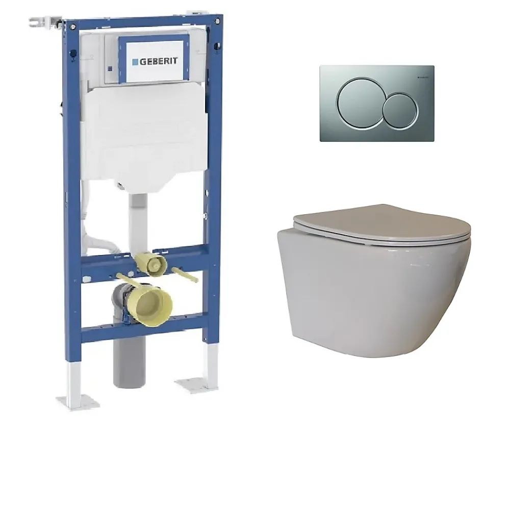 Wc Suspendu|Geberit Pack UP320 + Cuvette sans bride KELOS Flush Blanc + Plaque Sigma Chromé Mat