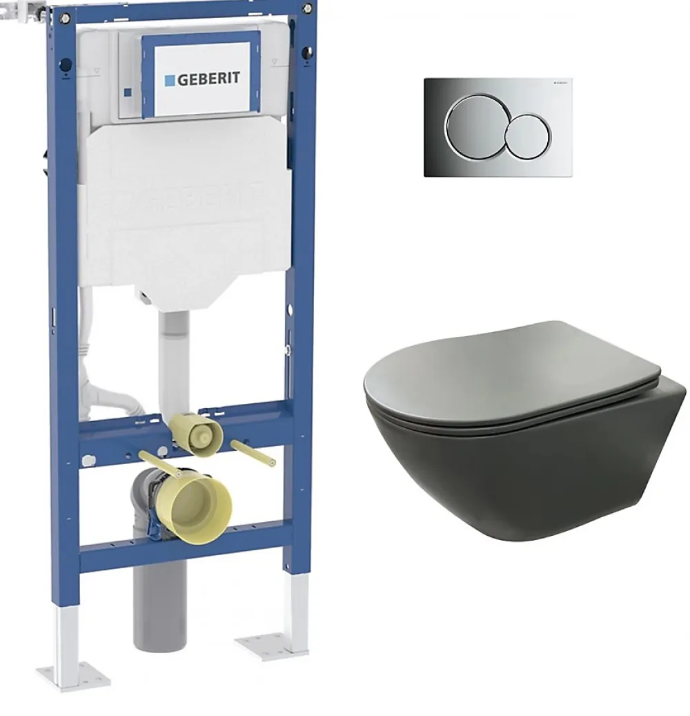 Geberit Pack UP320 + Cuvette sans bride KELOS Flush Gris Foncé + Plaque Sigma Chromé Brillant