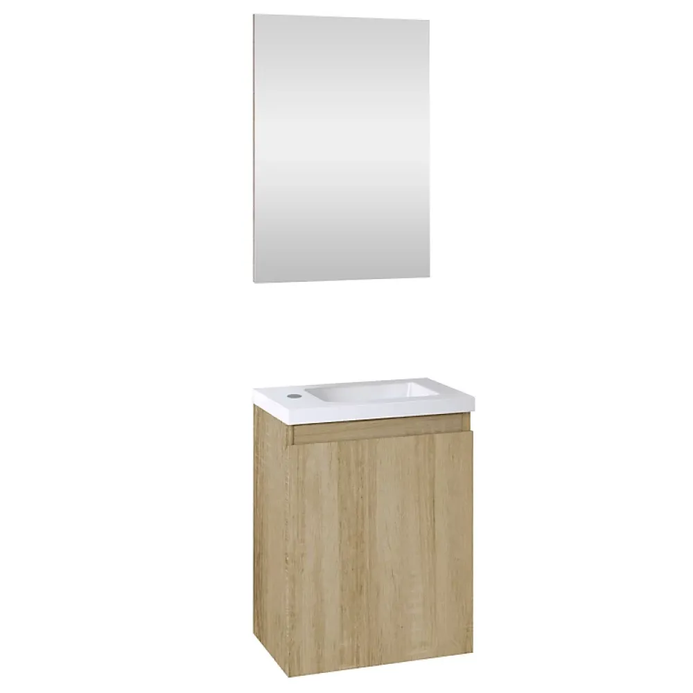 Planète Bain Pack lave mains avec miroir Porto Chêne hamilton - Marque allibert
