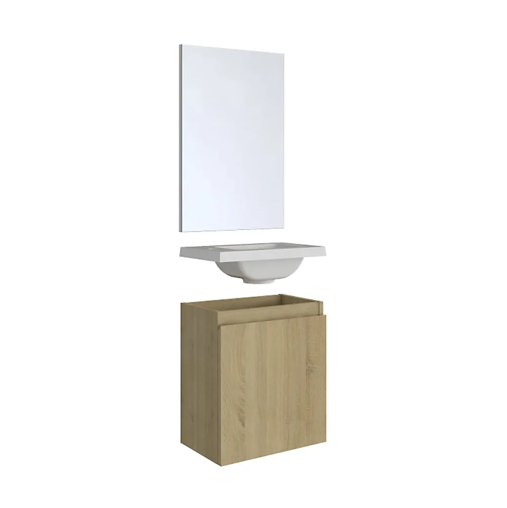Planète Bain Pack lave mains avec miroir Porto Chêne hamilton - Marque allibert