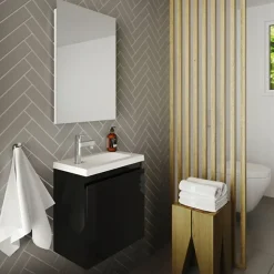 Planète Bain Pack lave mains avec miroir Porto Noir brillant - Marque allibert