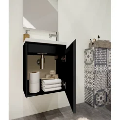 Planète Bain Pack lave mains avec miroir Porto Noir brillant - Marque allibert