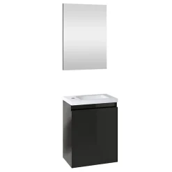 Planète Bain Pack lave mains avec miroir Porto Noir brillant - Marque allibert