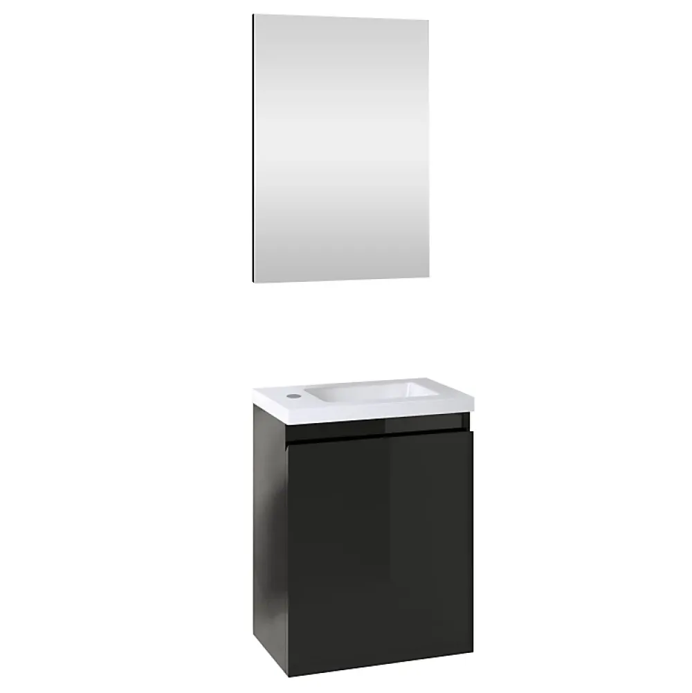 Planète Bain Pack lave mains avec miroir Porto Noir brillant - Marque allibert