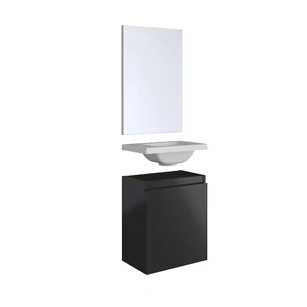 Planète Bain Pack lave mains avec miroir Porto Noir brillant - Marque allibert