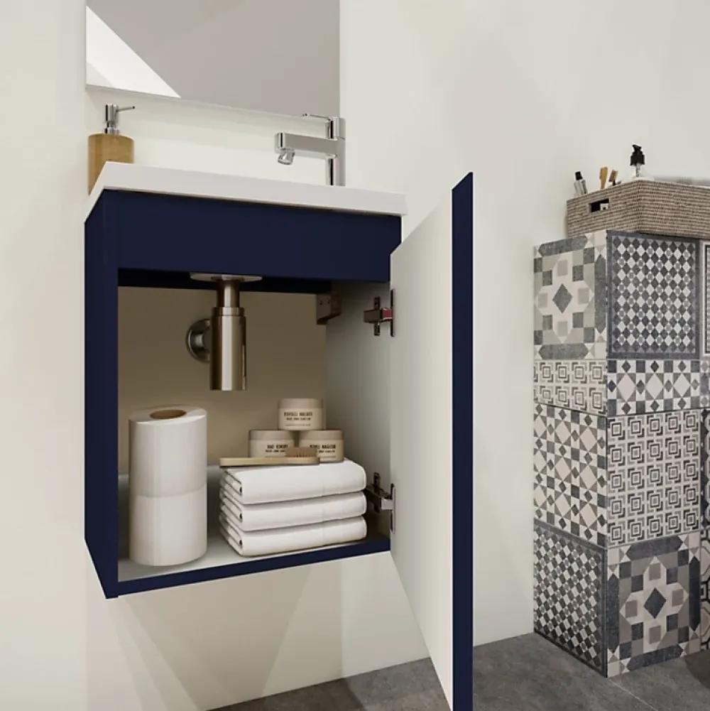 Planète Bain Pack lave mains avec miroir Porto Bleu nuit - Marque allibert