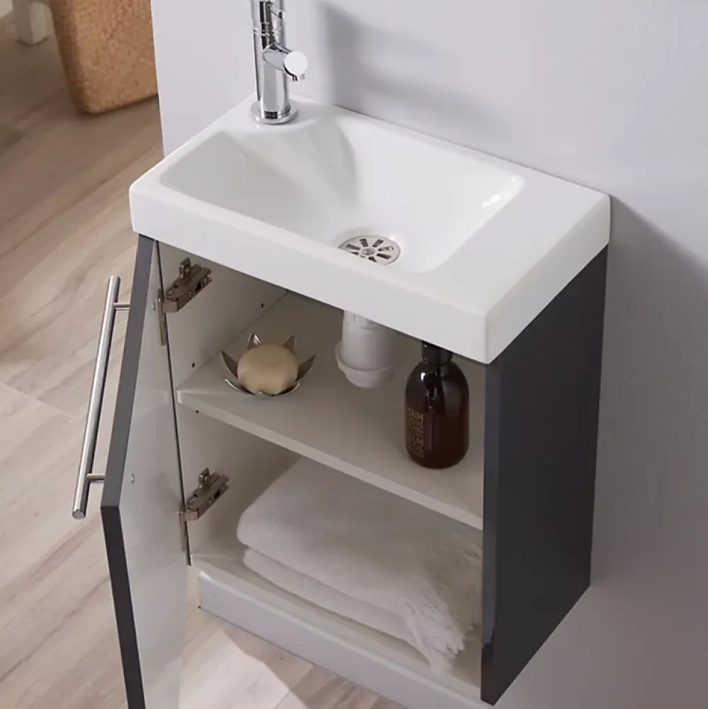 Planète Bain Pack lave-mains Gris anthracite - Robinetterie Eau froide à gauche - L.42.5 X H.52.5 cm - Hamac 2