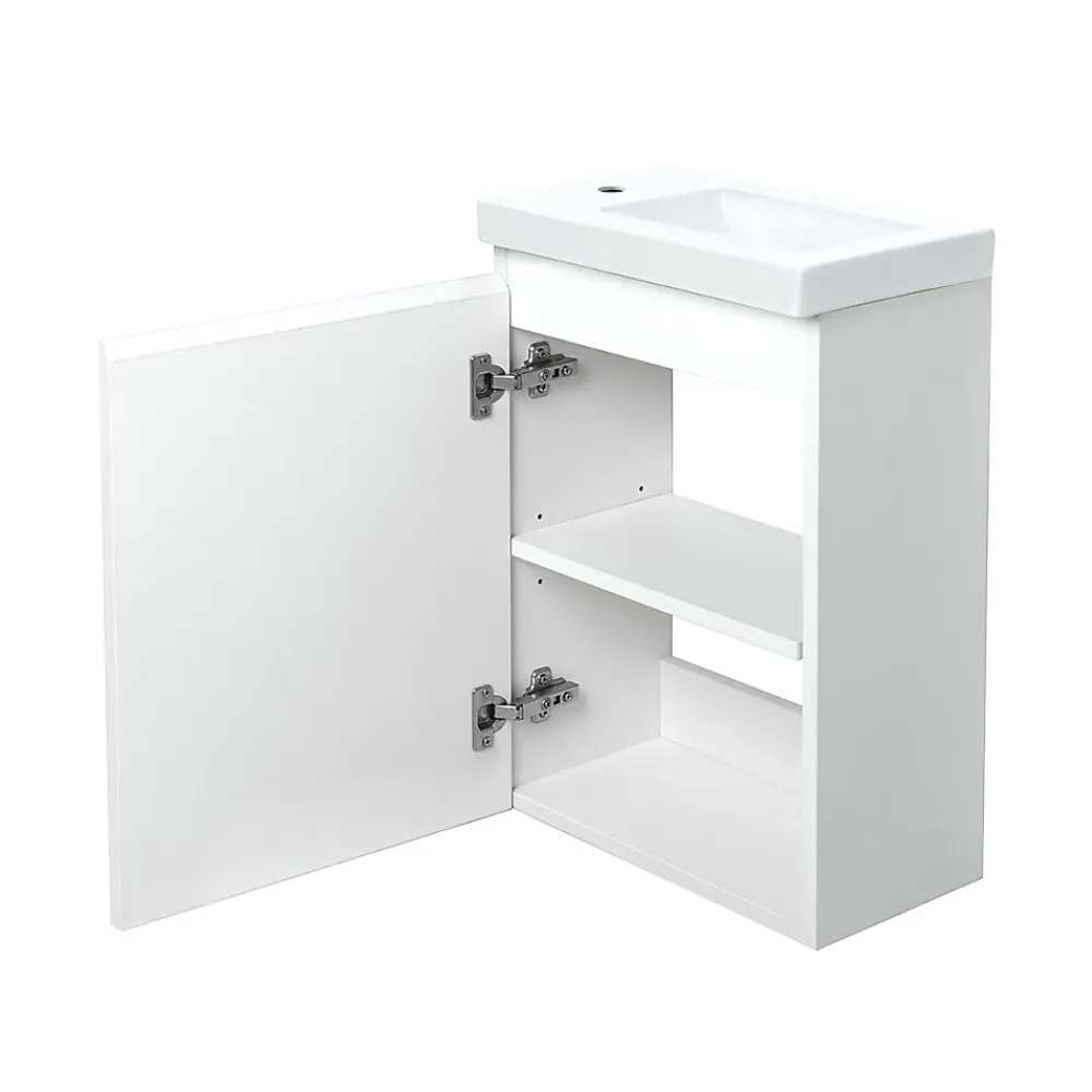 Bain-Bain Pack Meuble Lave-main prémonté blanc-Vasque blanche-Robinet chromé- Crochet chromé -