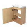 Lave-Mains|Bain-Bain Pack Meuble Lave-main prémonté bois-Vasque blanche-Robinet noir- Crochet noir -
