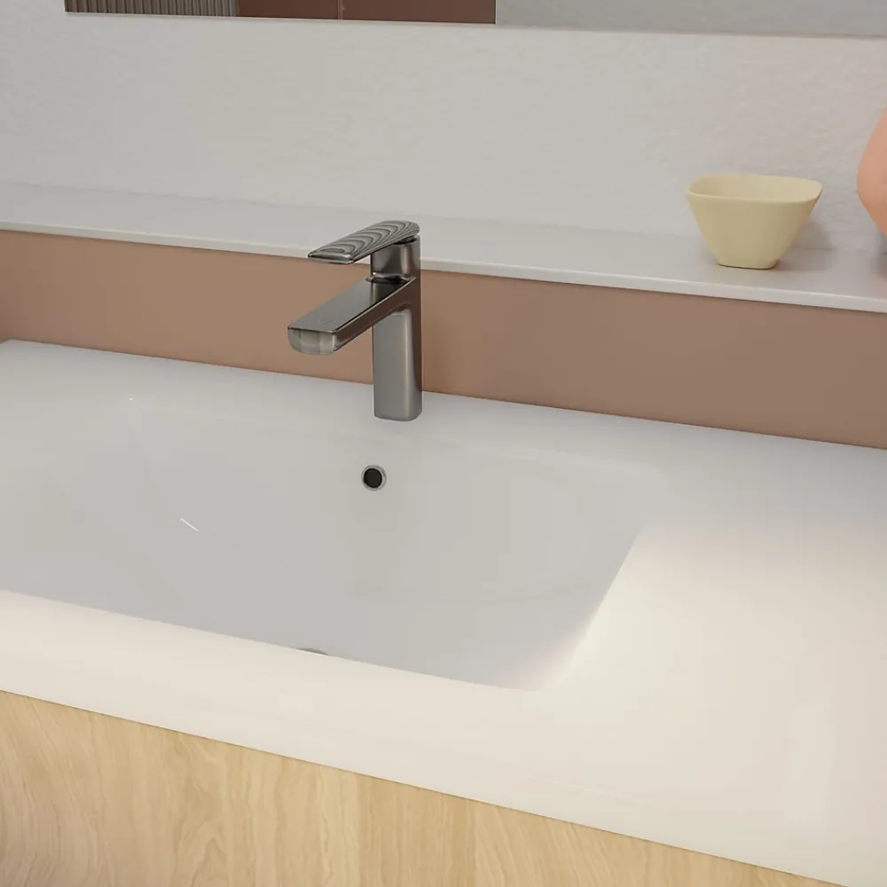 Aurlane Pack Meuble Salle de Bains 80 cm Chêne Clair, 3 tiroirs avec Vasque Céramique - XENOS