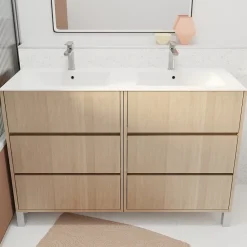 Ensemble Meuble De Salle De Bains|Aurlane Pack Meuble Salle de Bains 120 cm Chêne Clair, 6 tiroirs avec Vasque Céramique - XENOS