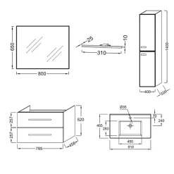 Jacob Delafon Pack meuble vasque 80 cm Ola up chêne + colonne + miroir + spot