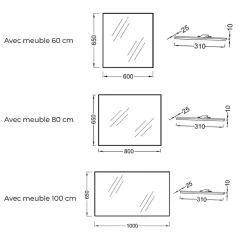 Jacob Delafon Pack meuble vasque 80 cm Ola up chêne + colonne + miroir + spot
