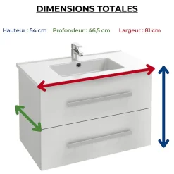 Jacob Delafon Pack meuble vasque 80 cm Ola up blanc + colonne + miroir + spot
