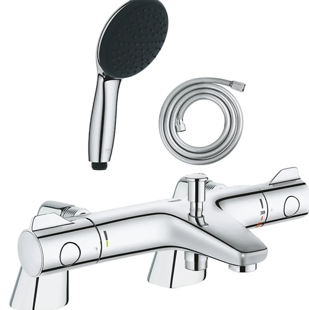 Grohe Pack mitigeur bain douche thermostatique Grohtherm 800 + douchette ronde 2 jets + flexible