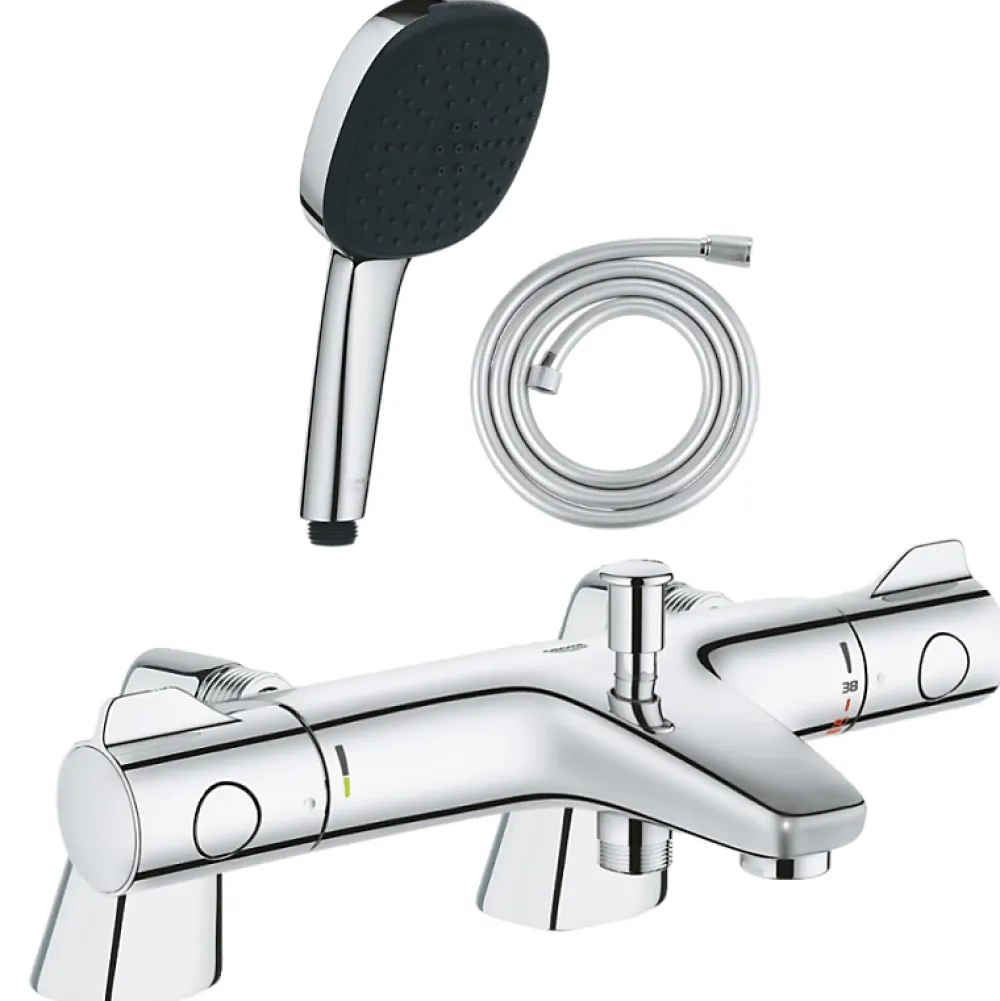 Grohe Pack mitigeur bain douche thermostatique Grohtherm 800 + douchette carré 2 jets + flexible