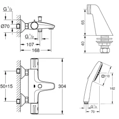 Grohe Pack mitigeur bain douche thermostatique Grohtherm 800 + douchette carré 2 jets + flexible