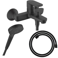 Robinet De Baignoire|Hansgrohe Pack mitigeur bain douche Vernis Blend + Flexible Designflex + Pommeau Vernis Blend 100 Vario noir mat