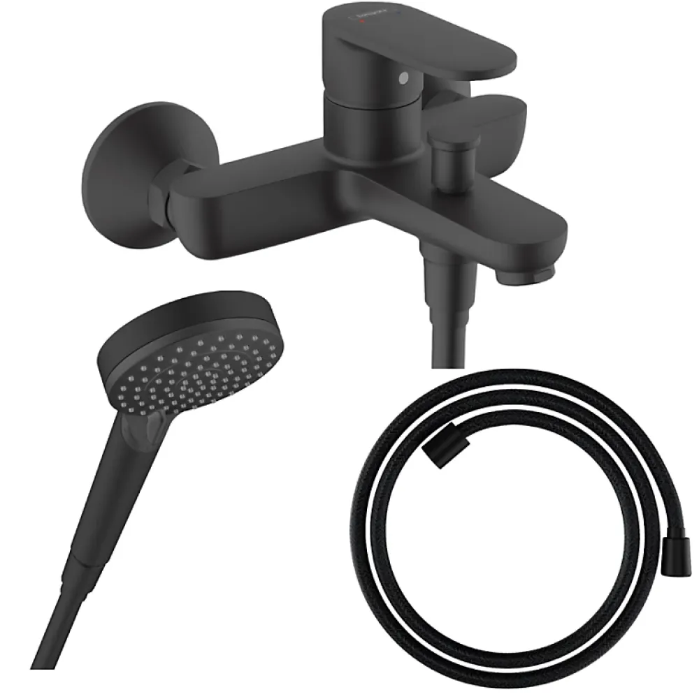 Robinet De Baignoire|Hansgrohe Pack mitigeur bain douche Vernis Blend + Flexible Designflex + Pommeau Vernis Blend 100 Vario noir mat
