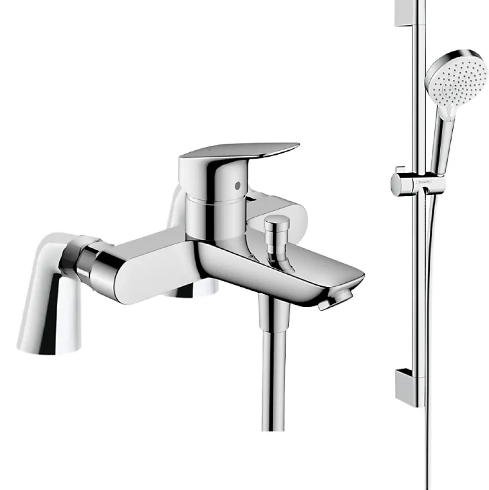 Robinet De Baignoire|Hansgrohe Pack mitigeur bain douche Logis + ensemble de douche Crometta chromé avec colonnettes