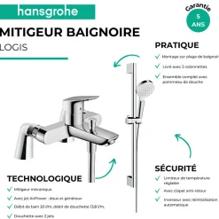 Robinet De Baignoire|Hansgrohe Pack mitigeur bain douche Logis + ensemble de douche Crometta chromé avec colonnettes