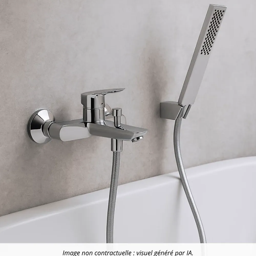 Robinet De Baignoire|Hansgrohe Pack mitigeur bain douche mécanique Logis + Flexible Designflex + Pommeau Pulsify E 100 EcoSmart chromé
