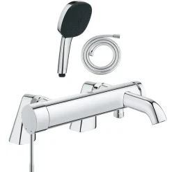Grohe Pack mitigeur bain douche mécanique Essence + douchette carré 2 jets + flexible
