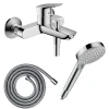 Hansgrohe Pack mitigeur bain douche mécanique Logis + Flexible Metaflex + Pommeau Vernis Blend 100 EcoSmart 2jets chromé