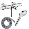 Hansgrohe Pack mitigeur bain thermostatique Ecostat Comfort + Flexible Metaflex 1,6m + Pommeau Vernis Blend EcoSmart chromé